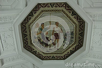 Mosaics on the ceiling of Belorusskaya metro station. Stock Photo