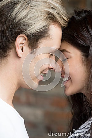 Loving couple enjoying tender romantic moment together Stock Photo