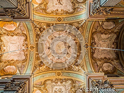 Ornamental ceiling of baroque palace in Italy Editorial Stock Photo