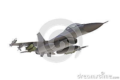 Below view of F16, american military fighter plane on white background Stock Photo
