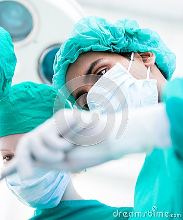 Below view of a serious surgeon Stock Photo