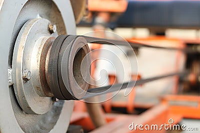 Belt drive pulley for power driving. Belt for driving tractors. Stock Photo