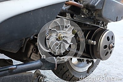 belt replacement pulley transmission on the scooter. continuously variable transmission & x28;CVT& x29; Stock Photo
