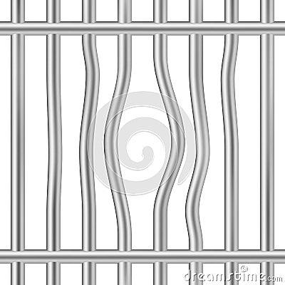 Belted jail bars cage. Broken iron prison cell vector. Vector Illustration