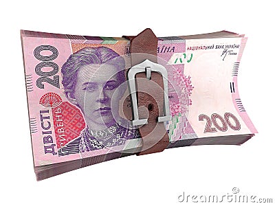 Belted stack of ukrainian money banknotes Cartoon Illustration