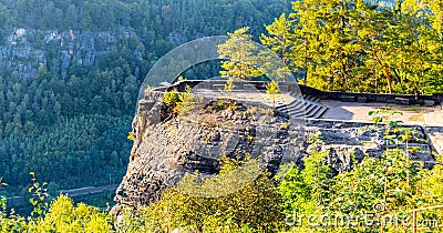 Belveder lookout point above Labe River valley near Decin. Elbe Sandstone Mountains, Czech Republic Stock Photo