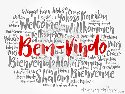 Bem-Vindo (Welcome in Portuguese) word cloud in different languages Stock Photo