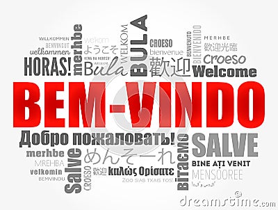 Bem-Vindo (Welcome in Portuguese) word cloud in different languages Stock Photo