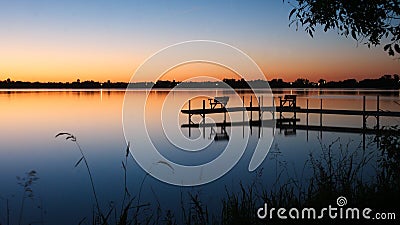 Bemidji, Minnesota across Lake Irving after sunset Stock Photo