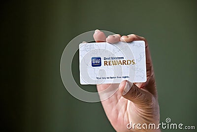 BEMIDJI, MN - 20 JUL 2020: Womans hand holding hotel key card Editorial Stock Photo