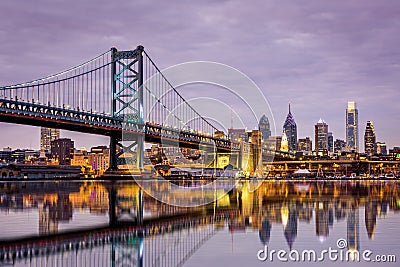 Ben Franklin bridge and Philadelphia skyline, Stock Photo