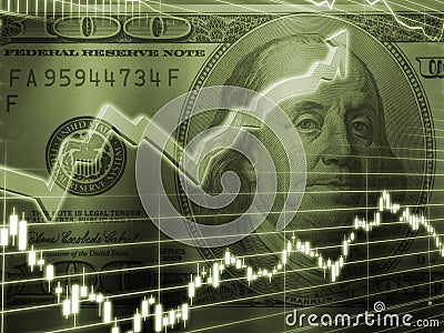 Ben Franklin with Stock Market Graph Stock Photo