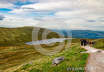 Hikers on Ben Nevis, in Scotland Editorial Stock Photo
