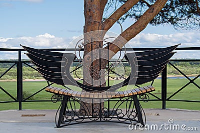 Bench in the form of twin hearts Stock Photo