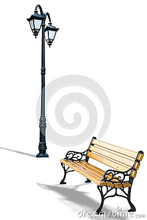 Bench and lamppost Stock Photo