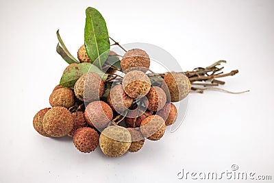 Bench of lychee on white background Stock Photo