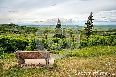 A bench overlooking Lookout Point in Cypress Hills Interprovincial Park Stock Photo