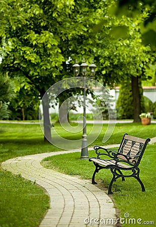 Bench in park Stock Photo