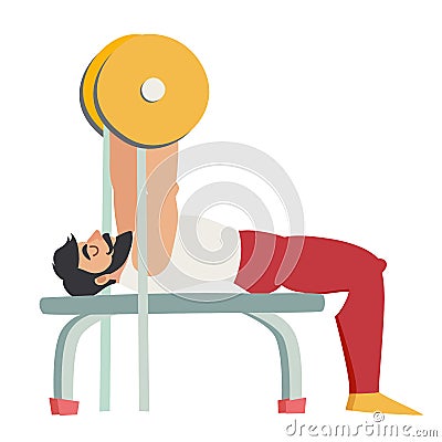 Bench press exercise. Bearded man with muscles coach in the gym. vector illustration Vector Illustration