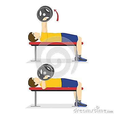 Bench press exercise for chest. Man doing workout Vector Illustration