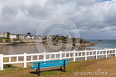 Bench in Saint-Quay-Portrieux waterfront Stock Photo