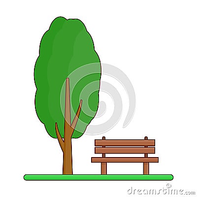 Bench tree - line art Vector Illustration