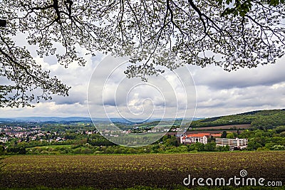 Bench with view to Sankt Wendel Stock Photo