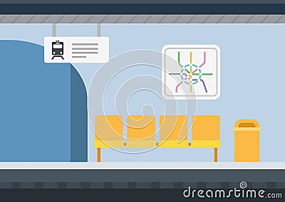 Place of rest, waiting, bench at the metro station vector icon flat isolated illustration Vector Illustration