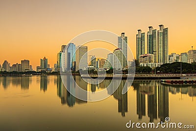 Benchakitti Park at Sunrise Editorial Stock Photo