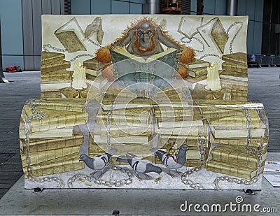 The wonderful Discworld bench painted by Paul Kidby Editorial Stock Photo