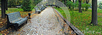 Benches in city park Stock Photo