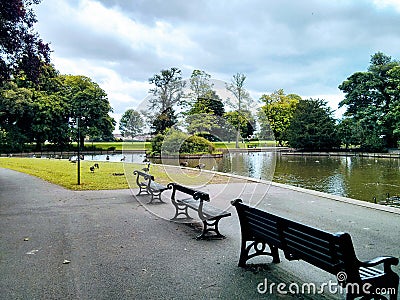 Benches , ducks , lake, South Park , Darlington Stock Photo