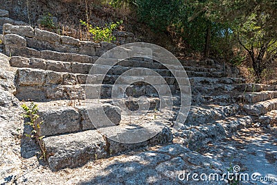 The benches structure at Bet She`arim National Park in Kiryat Tivon, Israel Stock Photo