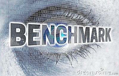 Benchmark eye with matrix looks at viewer concept Stock Photo