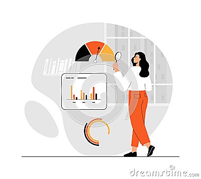 Benchmarking concept. Benchmark business development. Analysis financial statistics, data, graph, chart, report Vector Illustration