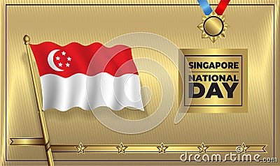 Singapore Flag National Day Banner with Gold Vector color Vector Illustration