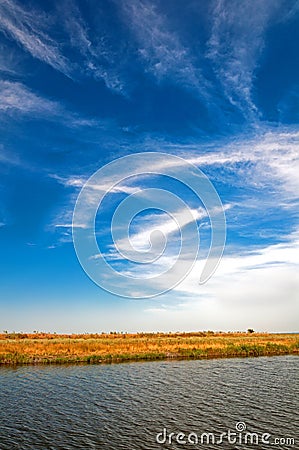 The bends of the blue river in Russian open spaces Stock Photo