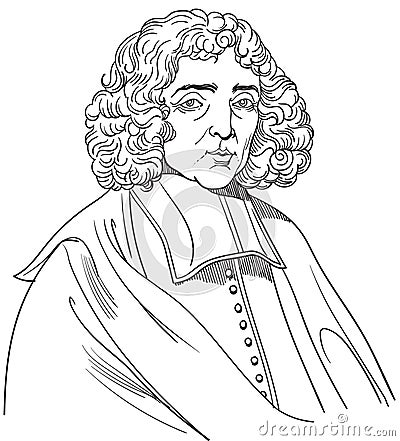 Baruch Spinoza in line art portrait, vector Stock Photo