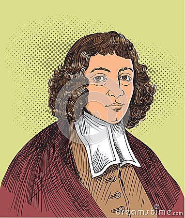 Benedictus Spinoza portrait in line art illustration Vector Illustration