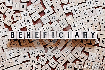 Beneficiary word concept on cubes for articles Stock Photo