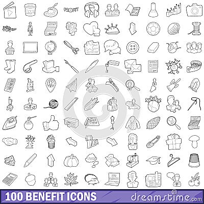 100 benefit icons set, outline style Vector Illustration