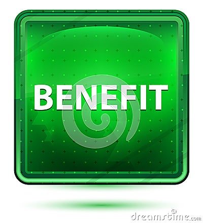 Benefit Neon Light Green Square Button Stock Photo