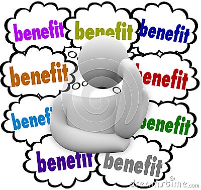 Benefit Thought Clouds Incentives Thinker Competitive Best advantages Stock Photo