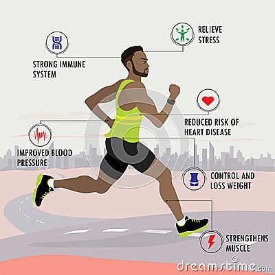 Benefits of jogging- fitness, sport and healthcare concept Vector Illustration