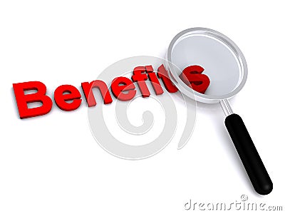 Benefits with magnifying glass on white Stock Photo