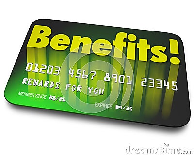 Benefits Word Credit Card Rewards Program Shopper Loyalty Stock Photo