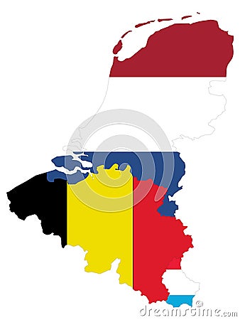 Benelux countries with national flag on white background Vector Illustration