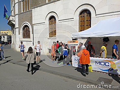 Benevento - Starting stand of the Orientation Race in Piazza Castello Editorial Stock Photo