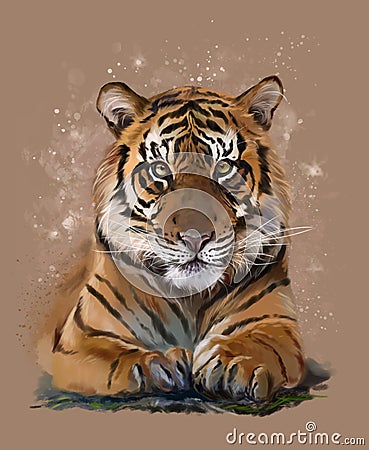 Bengal tiger. Watercolor drawing in grunge style Stock Photo