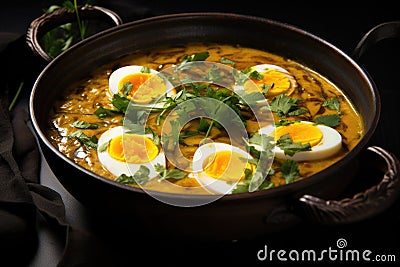 bengali egg curry in a black bronze bowl Stock Photo